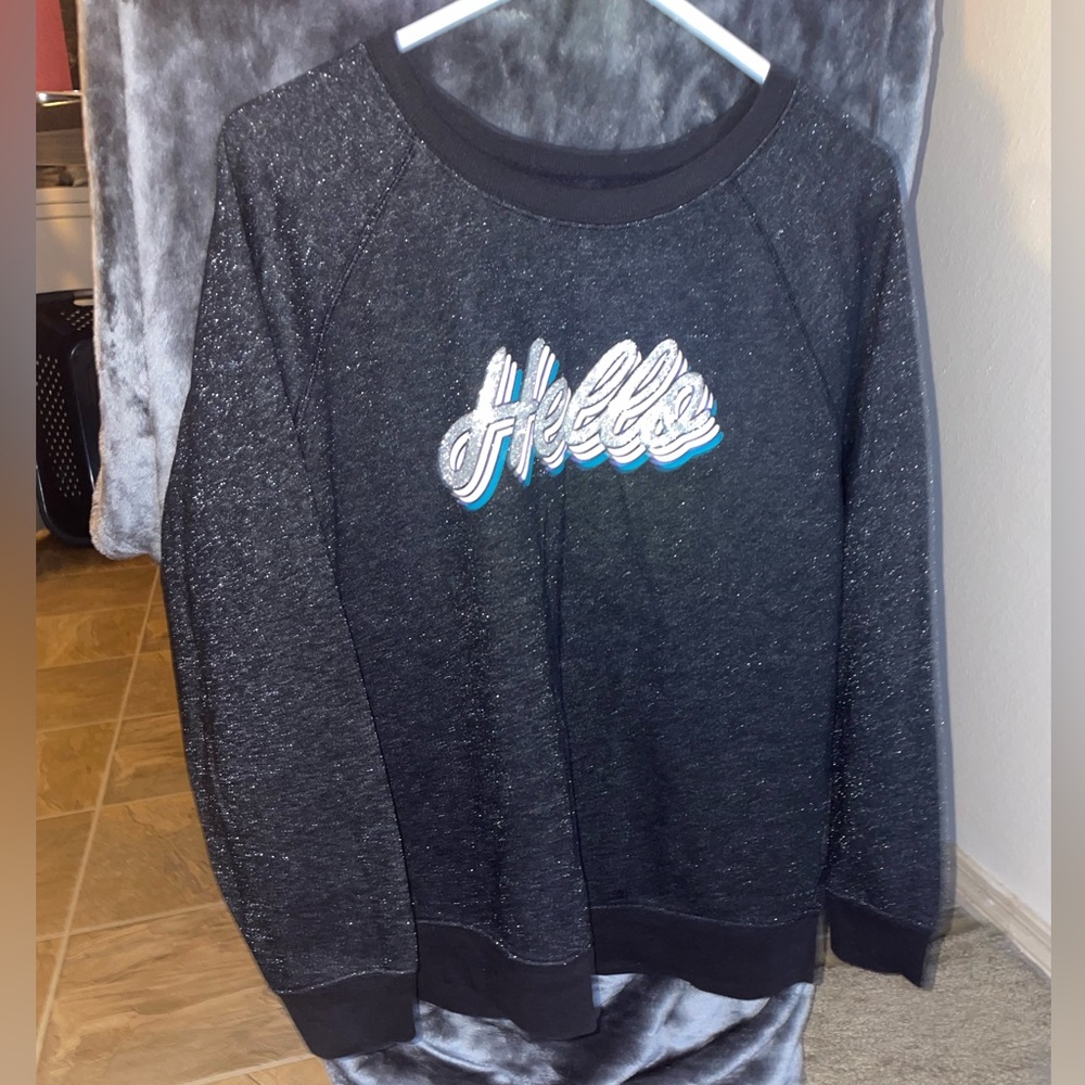 LARGE | Old Navy | Black Glittery “Hello” Sweater